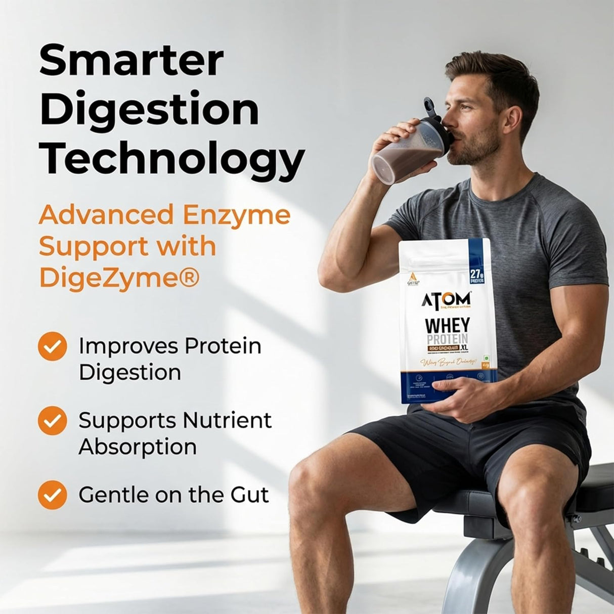 AS-IT-IS ATOM Whey Protein XL 1kg | Whey Protein with DigeZyme® & Fermented Yeast Protein