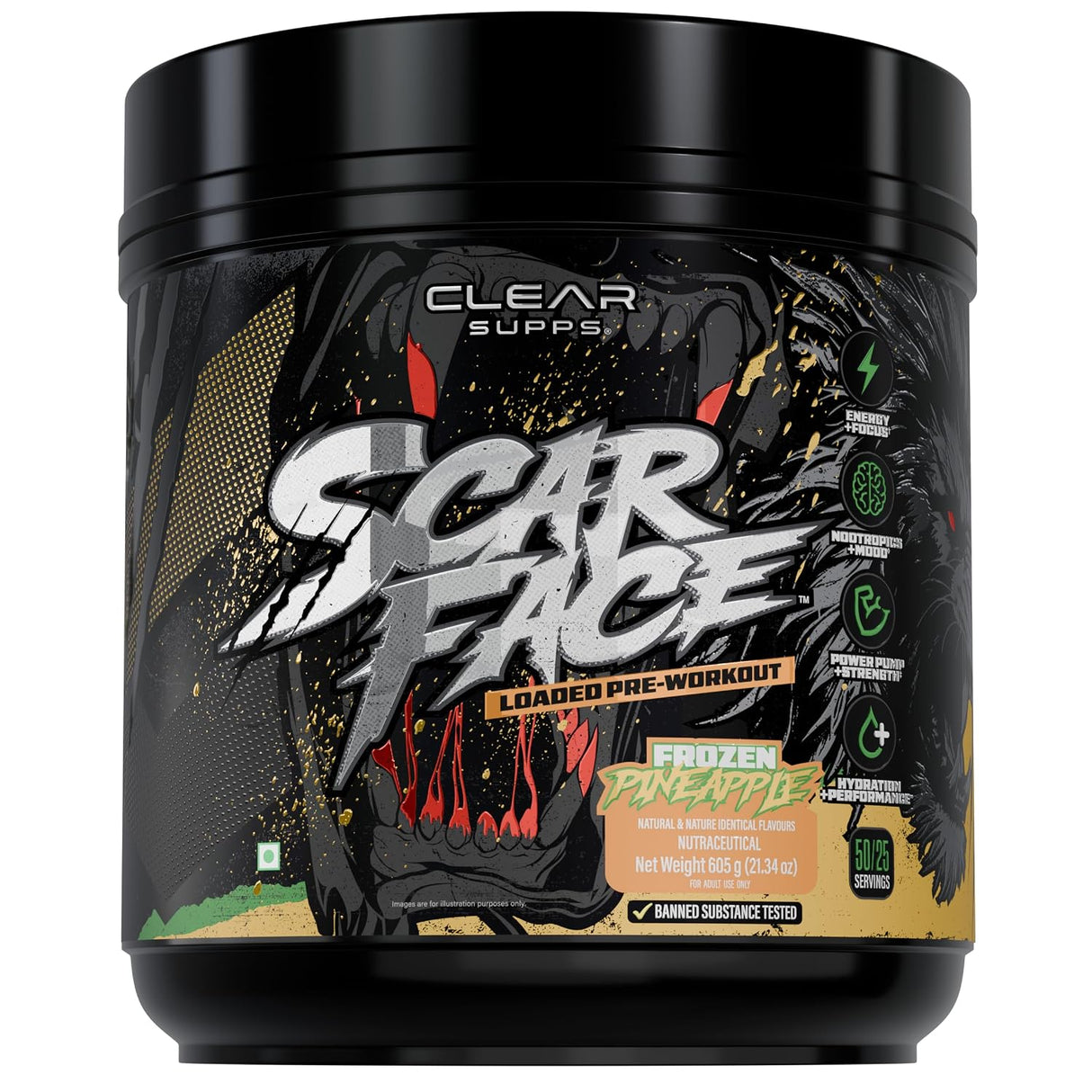 Clear Supps Scarface Fully Loaded Pre-Workout Powder 650g | Creatine, Citrulline & Beta-Alanine | 50 Servings