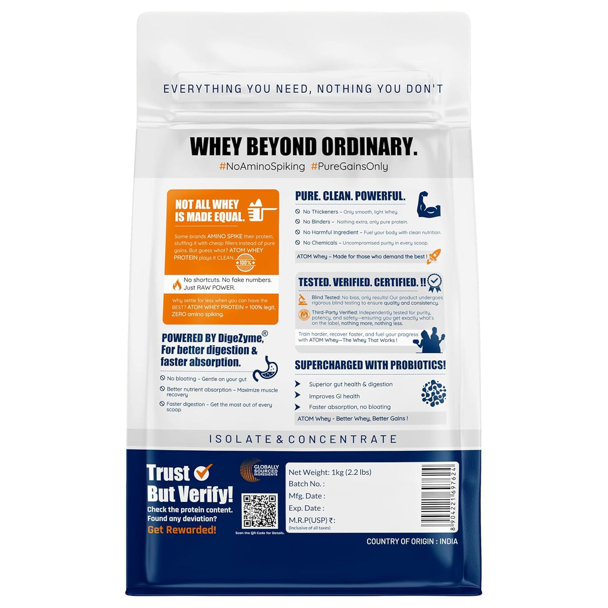 AS-IT-IS Atom Whey Protein with Digestive Enzymes - 1 kg (2.2 Lbs)