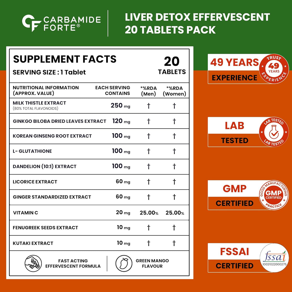 Carbamide Forte Liver Detox & Support Supplement | Advanced Effervescent Formula | 20 Tablets