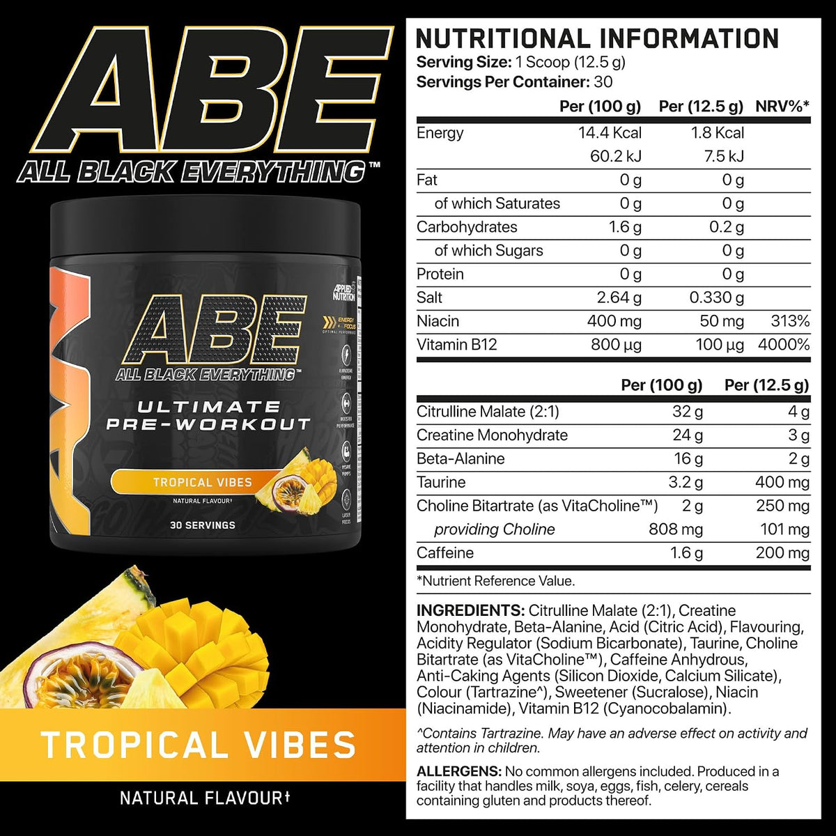 Applied Nutrition ABE (All Black Everything) Pre-Workout Powder | 375g (30 Servings)