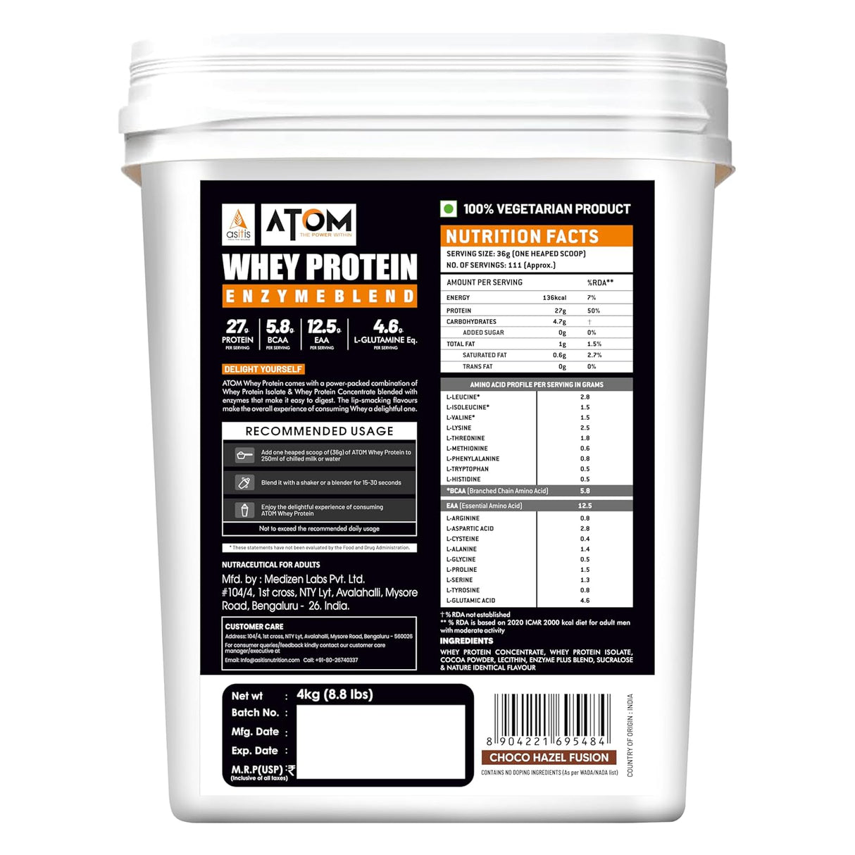 AS-IT-IS Atom Whey Protein with Digestive Enzymes - 4 Kg  (8.8 Lbs)