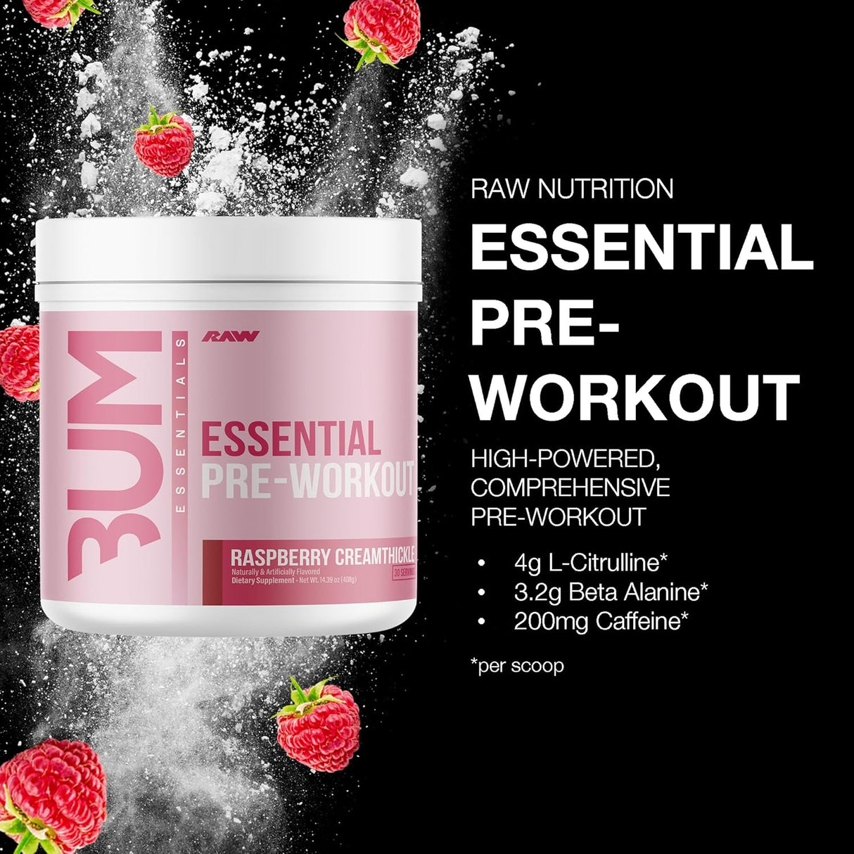 RAW Essential Pre-Workout Powder | Caffeine, L-Citrulline, L-Tyrosine & Beta-Alanine
