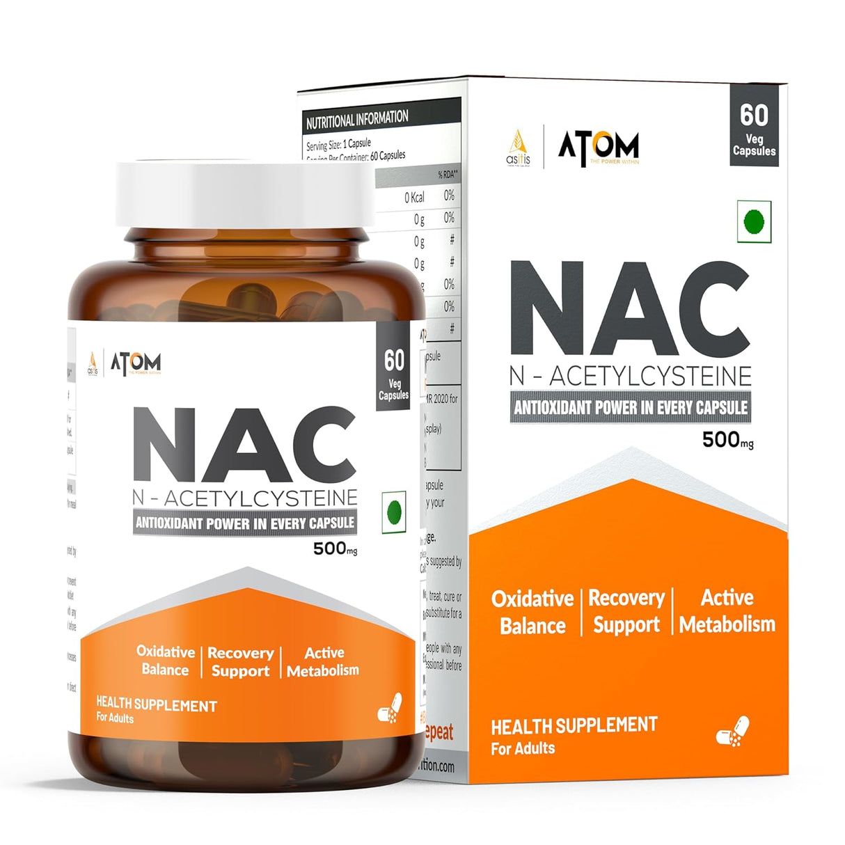 AS-IT-IS ATOM NAC (N-Acetylcysteine) 500mg - 60 Capsules