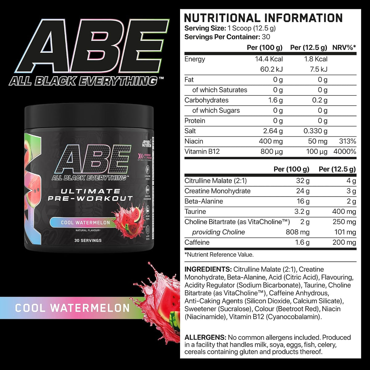 Applied Nutrition ABE (All Black Everything) Pre-Workout Powder | 375g (30 Servings)