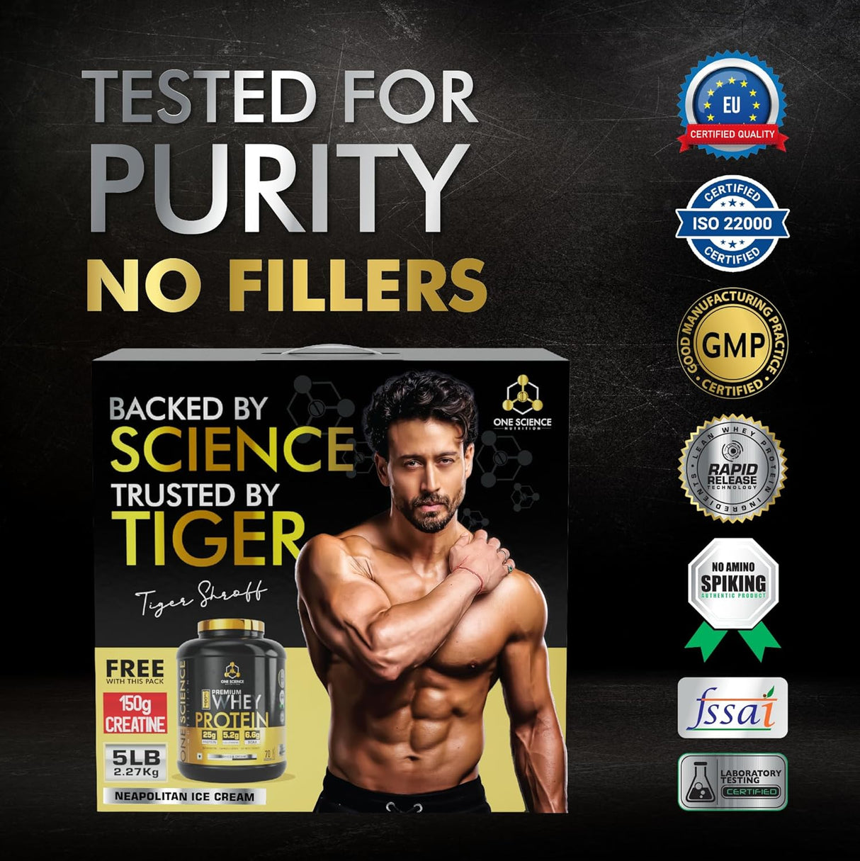 One Science Premium Whey Protein 5 Lbs with Micronized Creatine 150 Gm | 25g Protein Per Serving | Lean Bulk Stack