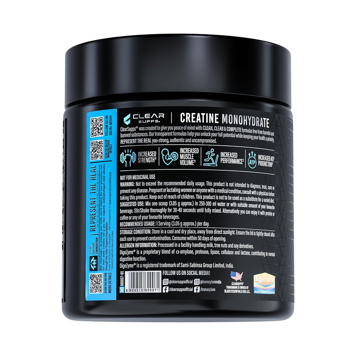 Clear Supps Creatine Monohydrate Micronized with DigeZyme 100g | Unflavoured