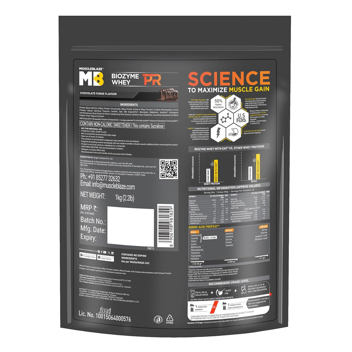MuscleBlaze Biozyme Performance Whey Protein PR - 2.2 Lbs (Refill Pack)