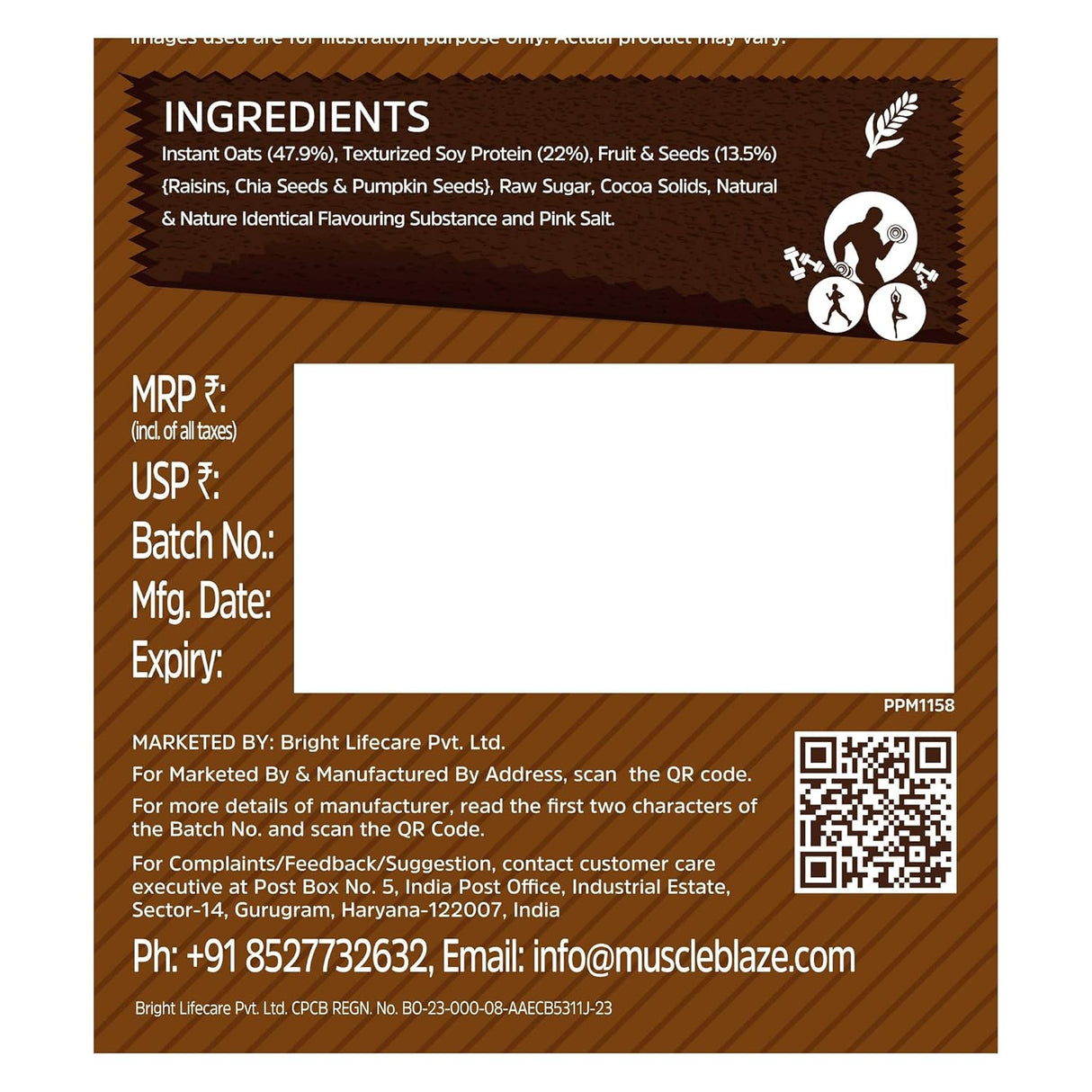 MuscleBlaze Fit Protein Oats Dark Chocolate 1kg | High Protein Breakfast Cereal