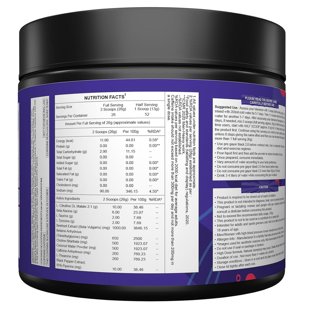 Gayor Essentials Pre Gayor Black 2.0 Pre-Workout Powder 676g | 200mg Caffeine