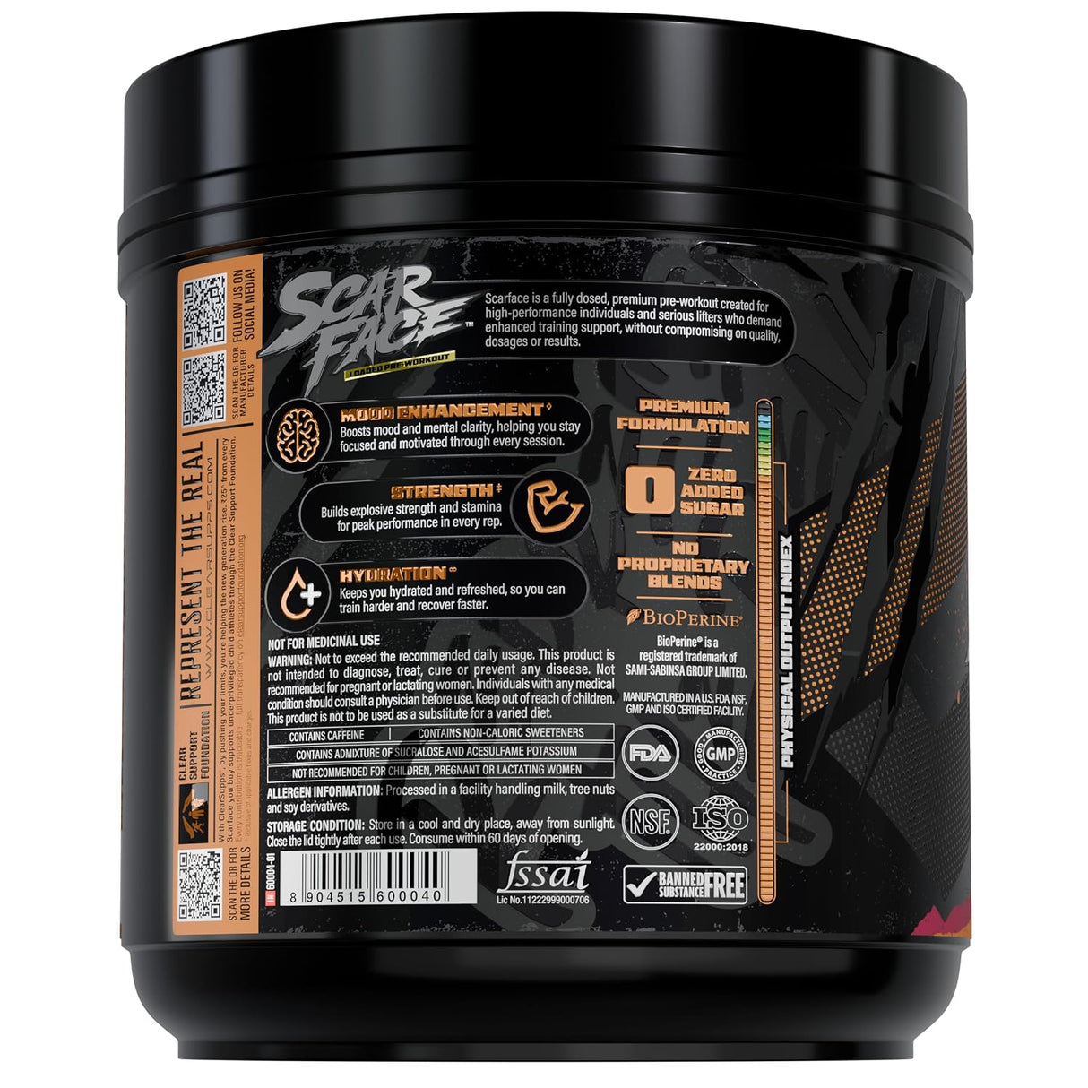 Clear Supps Scarface Fully Loaded Pre-Workout Powder 650g | Creatine, Citrulline & Beta-Alanine | 50 Servings