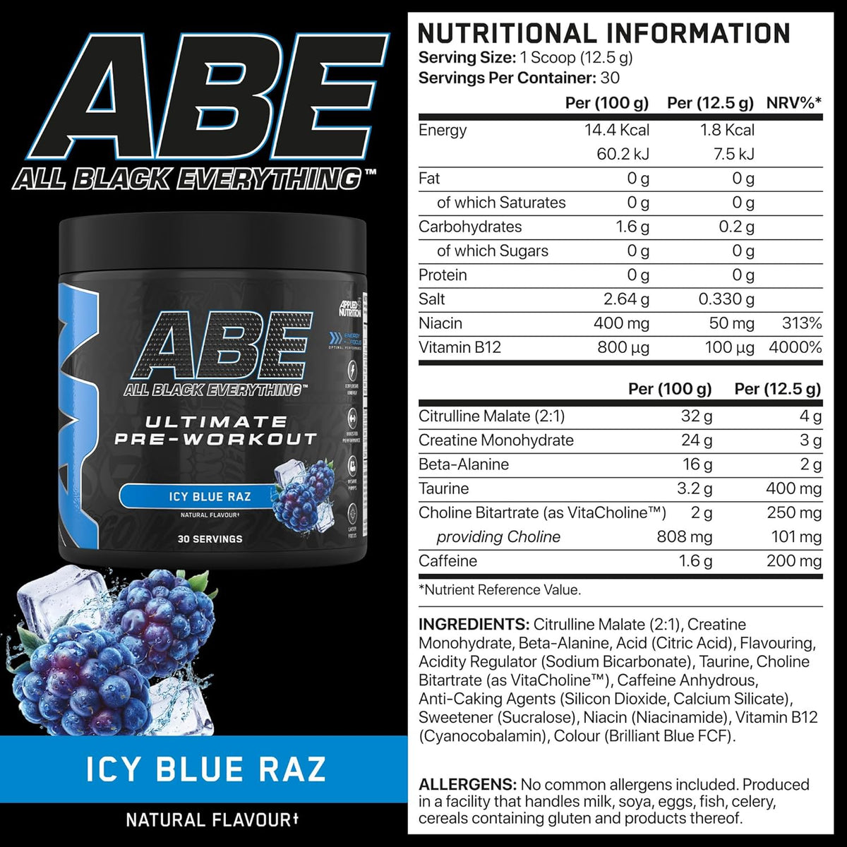 Applied Nutrition ABE (All Black Everything) Pre-Workout Powder | 375g (30 Servings)