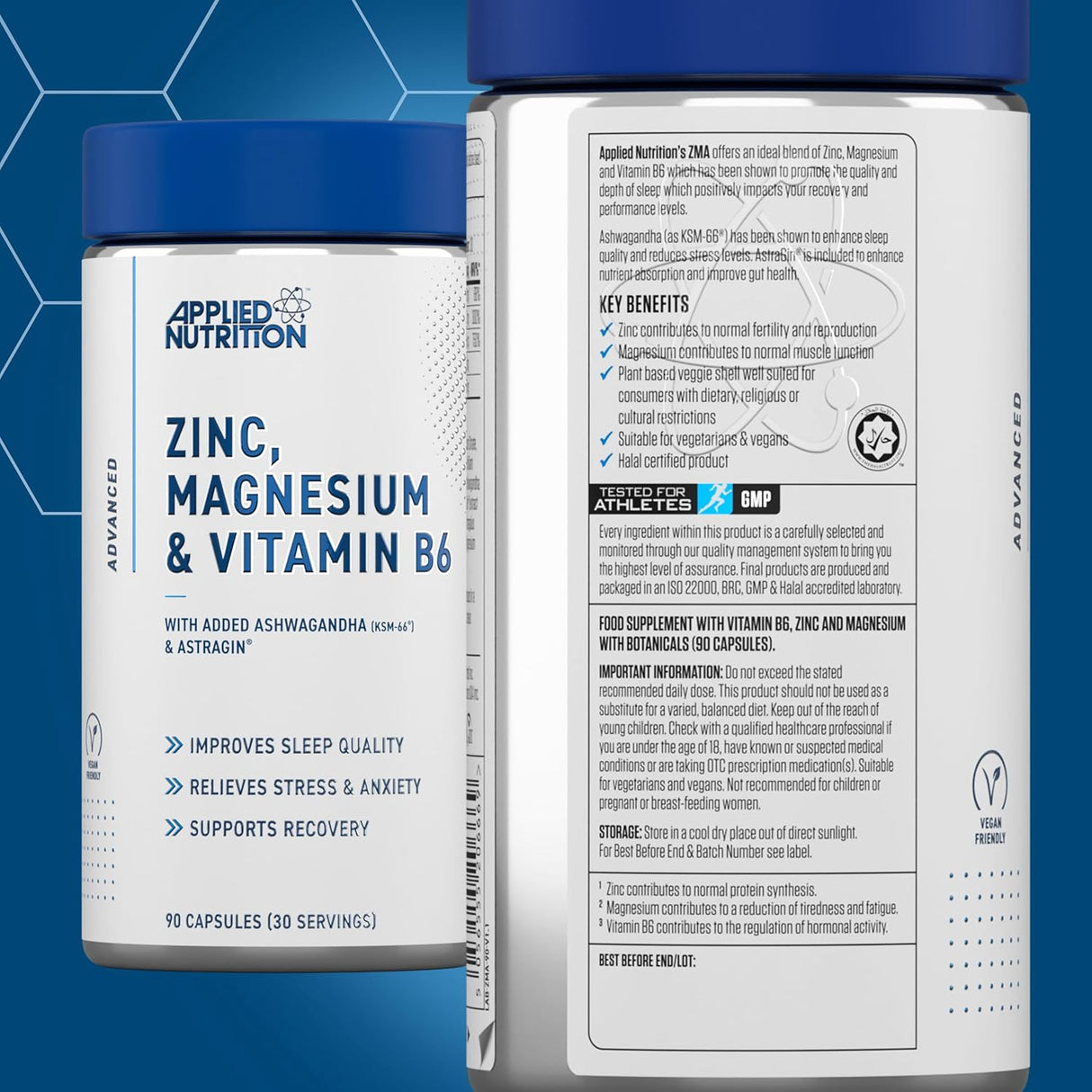 Applied Nutrition ZMA Pro | Zinc, Magnesium, Vitamin B6 & Ashwagandha | 90 Capsules (30 Servings)
