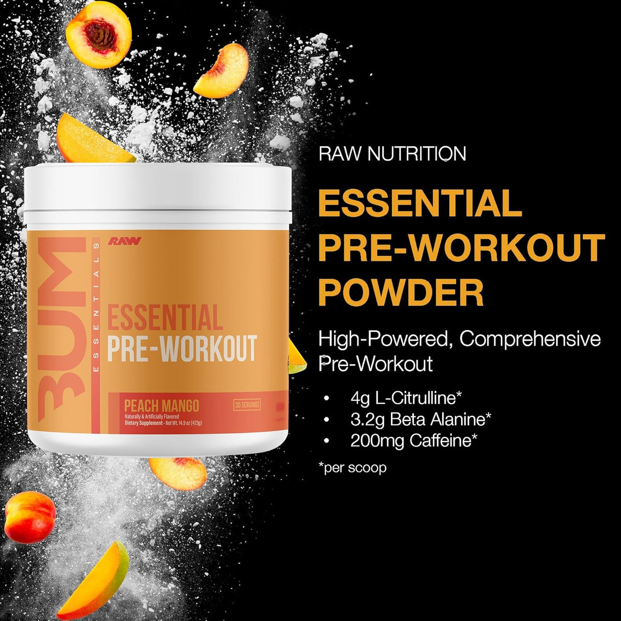 RAW Essential Pre-Workout Powder | Caffeine, L-Citrulline, L-Tyrosine & Beta-Alanine