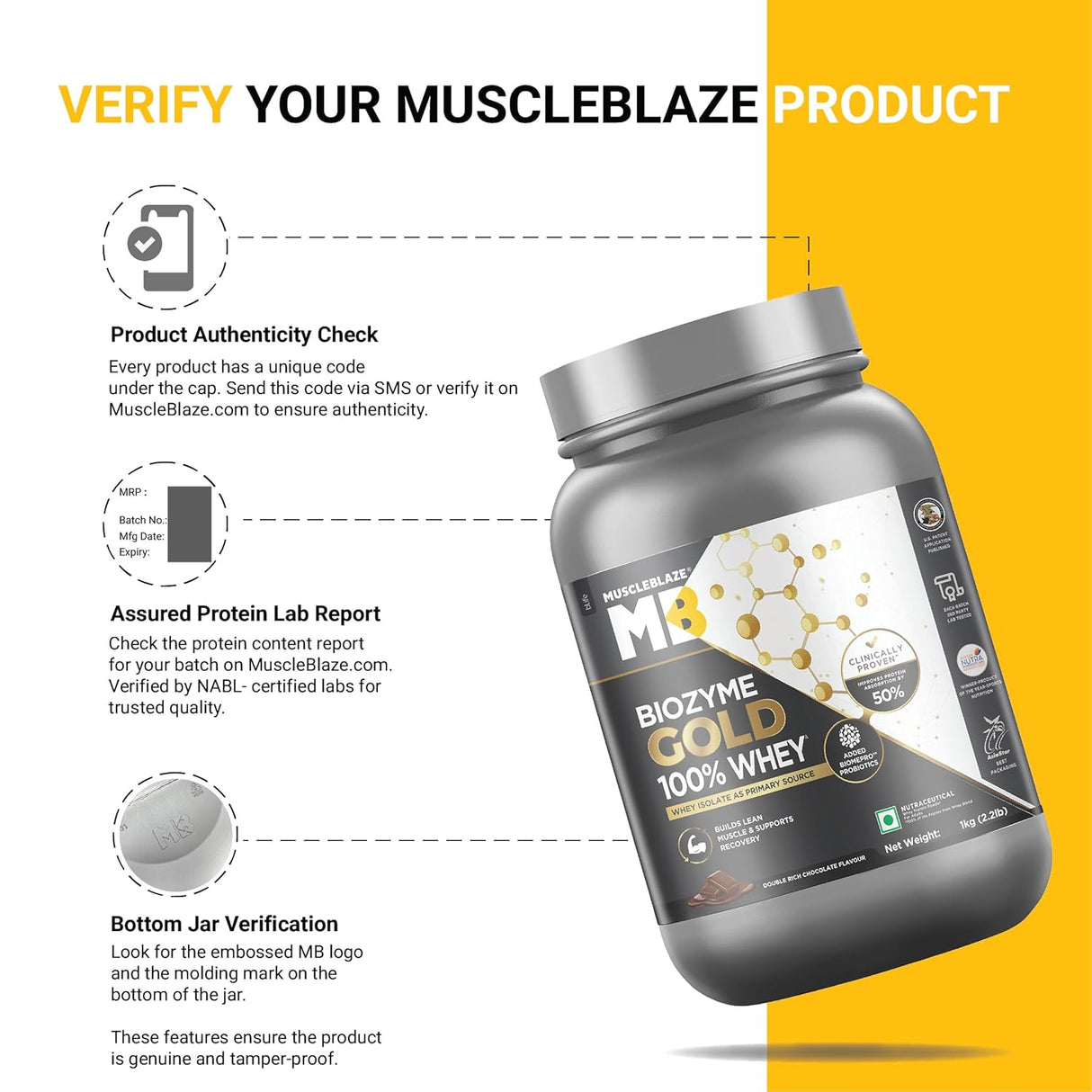 MuscleBlaze Biozyme Gold 100% Whey - 1 Kg