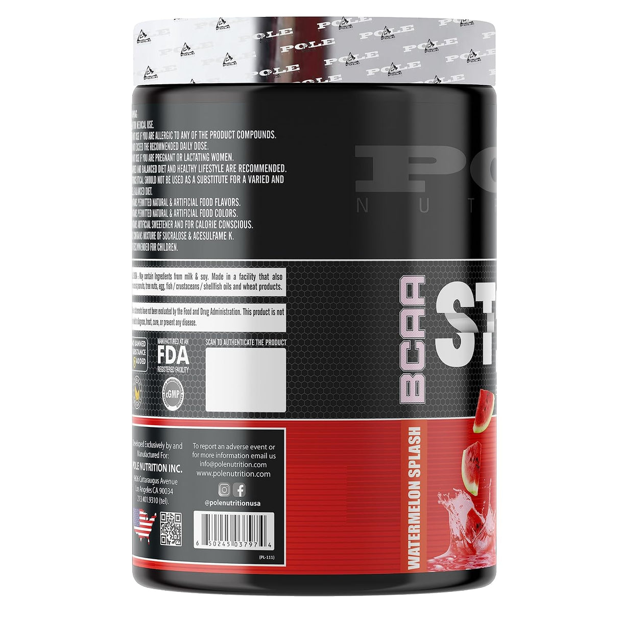 Pole Nutrition BCAA Stroke Endurance, Recovery, and Hydration 420g | 2G Citrulline Malate | 2.5g Glutamine | 30 Servings