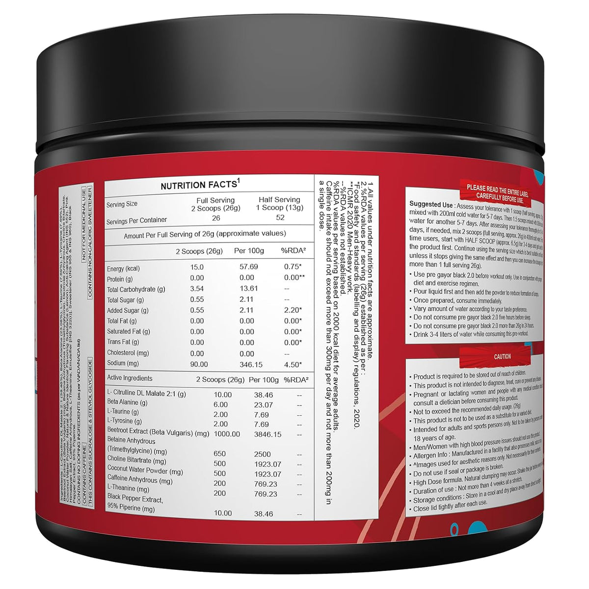 Gayor Essentials Pre Gayor Black 2.0 Pre-Workout Powder 676g | 200mg Caffeine