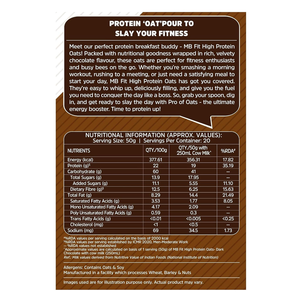 MuscleBlaze Fit Protein Oats Dark Chocolate 1kg | High Protein Breakfast Cereal