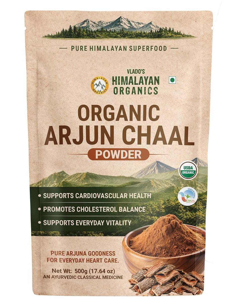 Vlado's Himalayan Organics, Arjun Chaal Powder, Heart Health Support - 500g