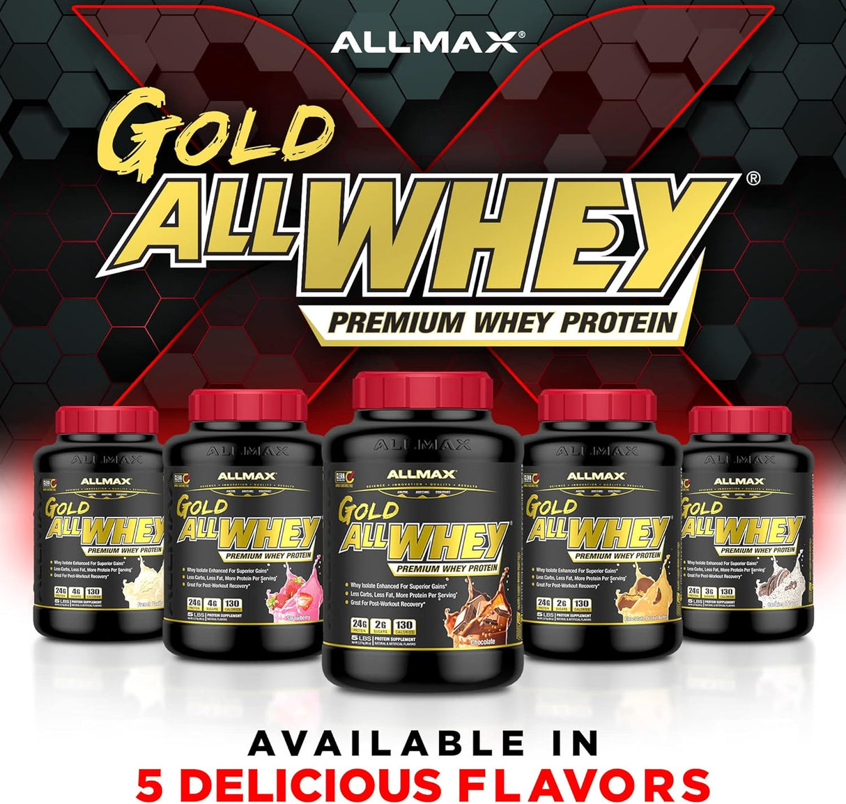 Allmax Gold Allwhey Premium Whey Protein Powder 5lb | 24g Protein | 71 Servings