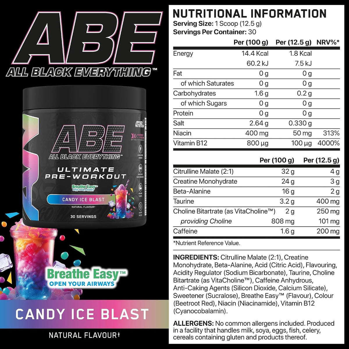 Applied Nutrition ABE (All Black Everything) Pre-Workout Powder | 375g (30 Servings)