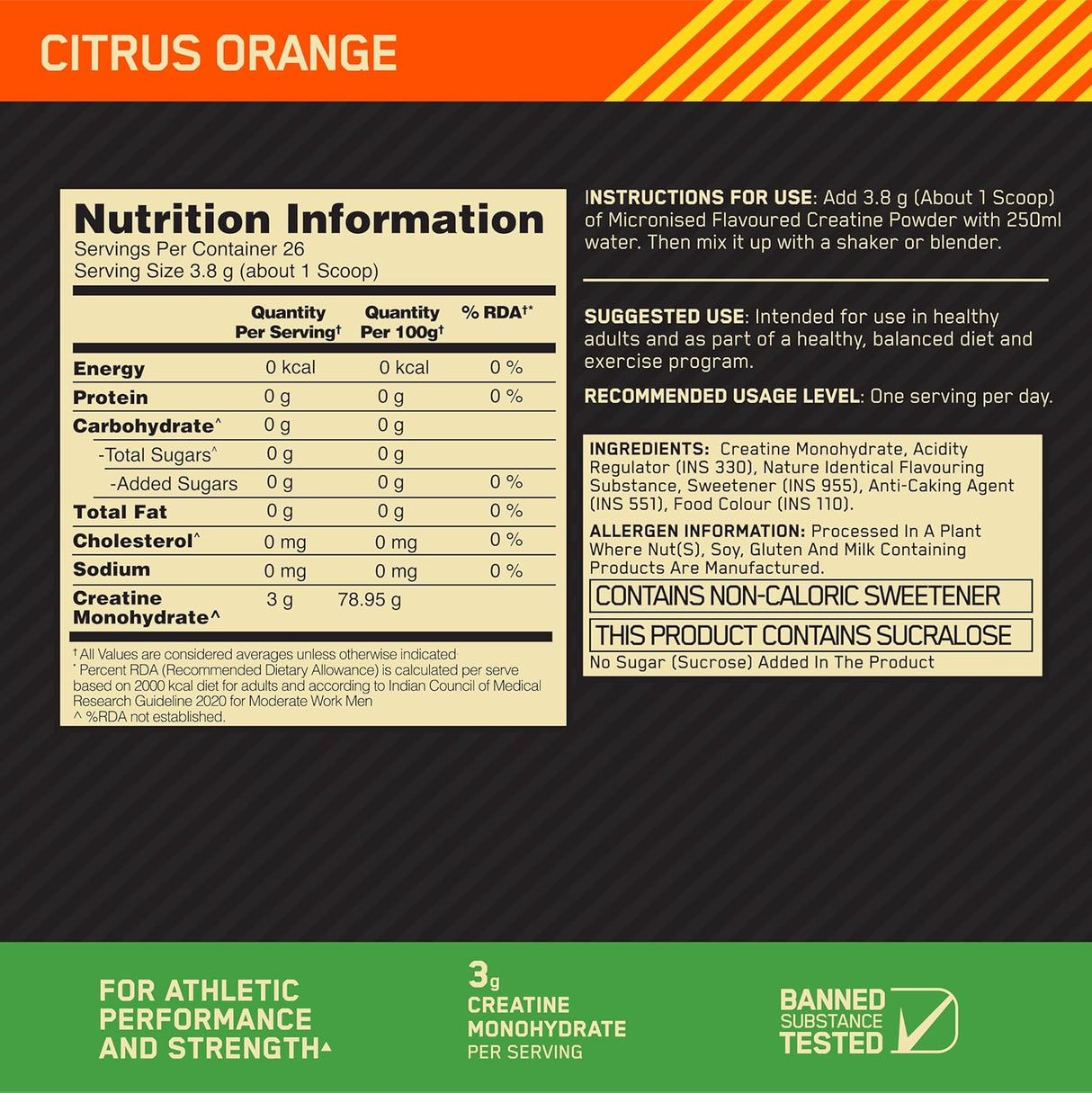 Optimum Nutrition (ON) Micronized Creatine Powder 100 Gm - 33 Servings