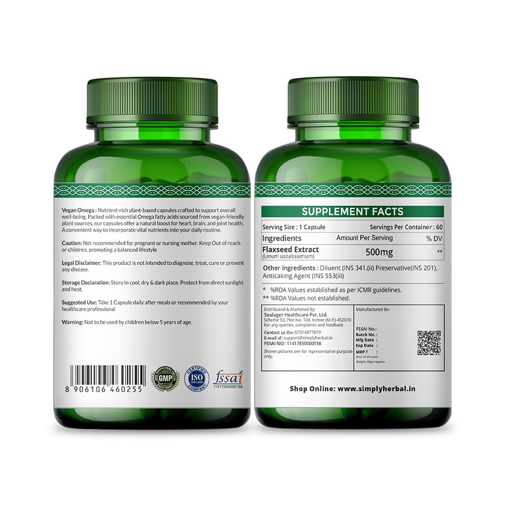 Simply Herbal Flaxseed Omega 3-6-9 Capsules | 500mg | 60 Capsules