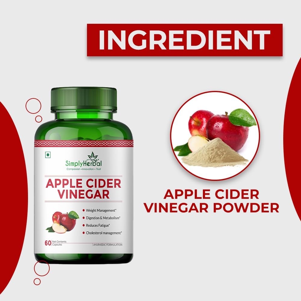Simply Herbal Organics Apple Cider Vinegar 500mg | Probiotics Blend | 60 Veg Capsules