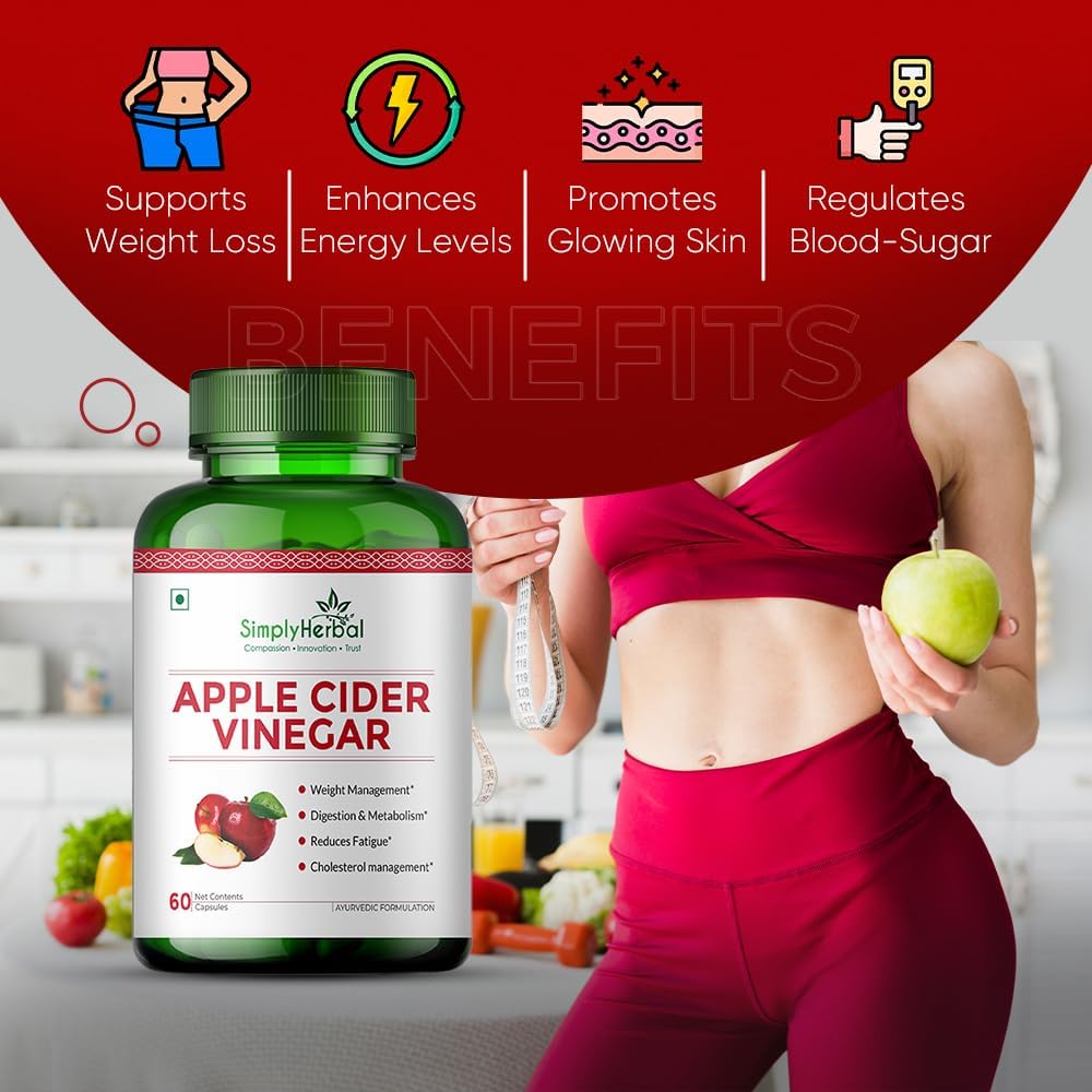 Simply Herbal Organics Apple Cider Vinegar 500mg | Probiotics Blend | 60 Veg Capsules