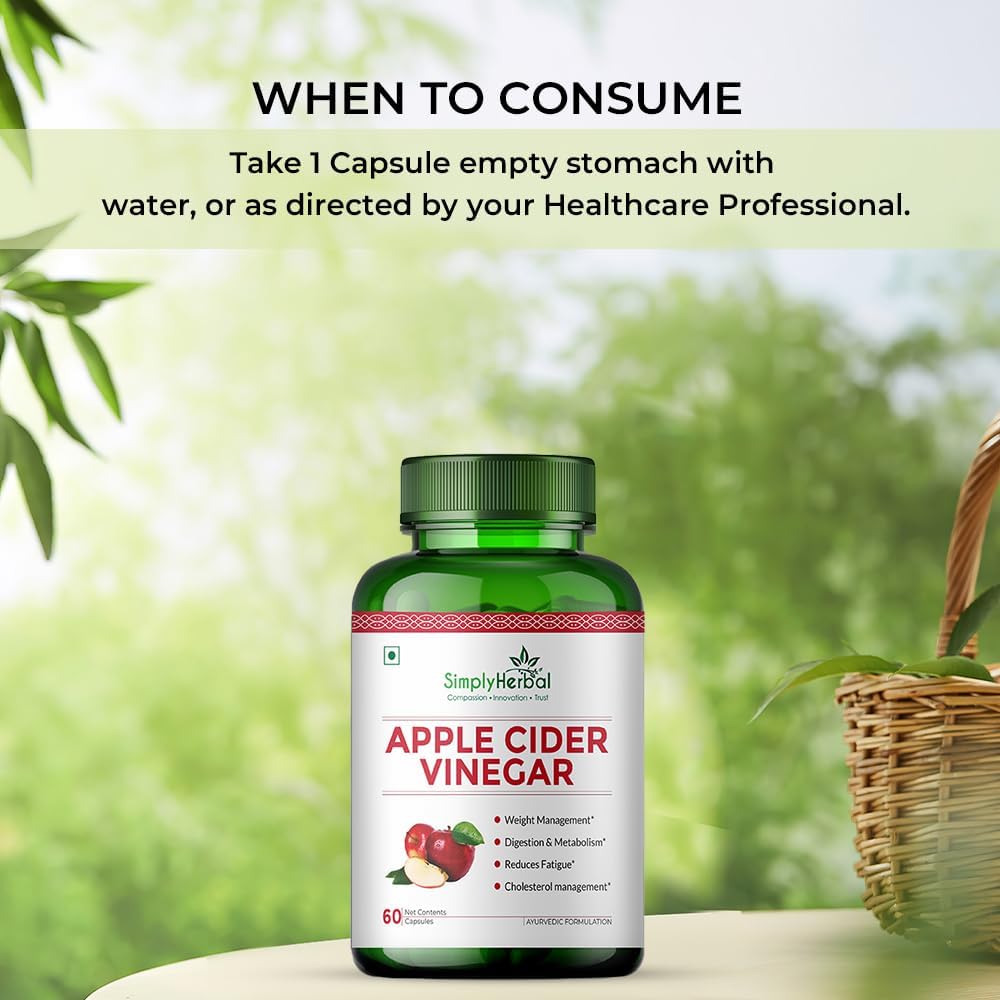 Simply Herbal Organics Apple Cider Vinegar 500mg | Probiotics Blend | 60 Veg Capsules
