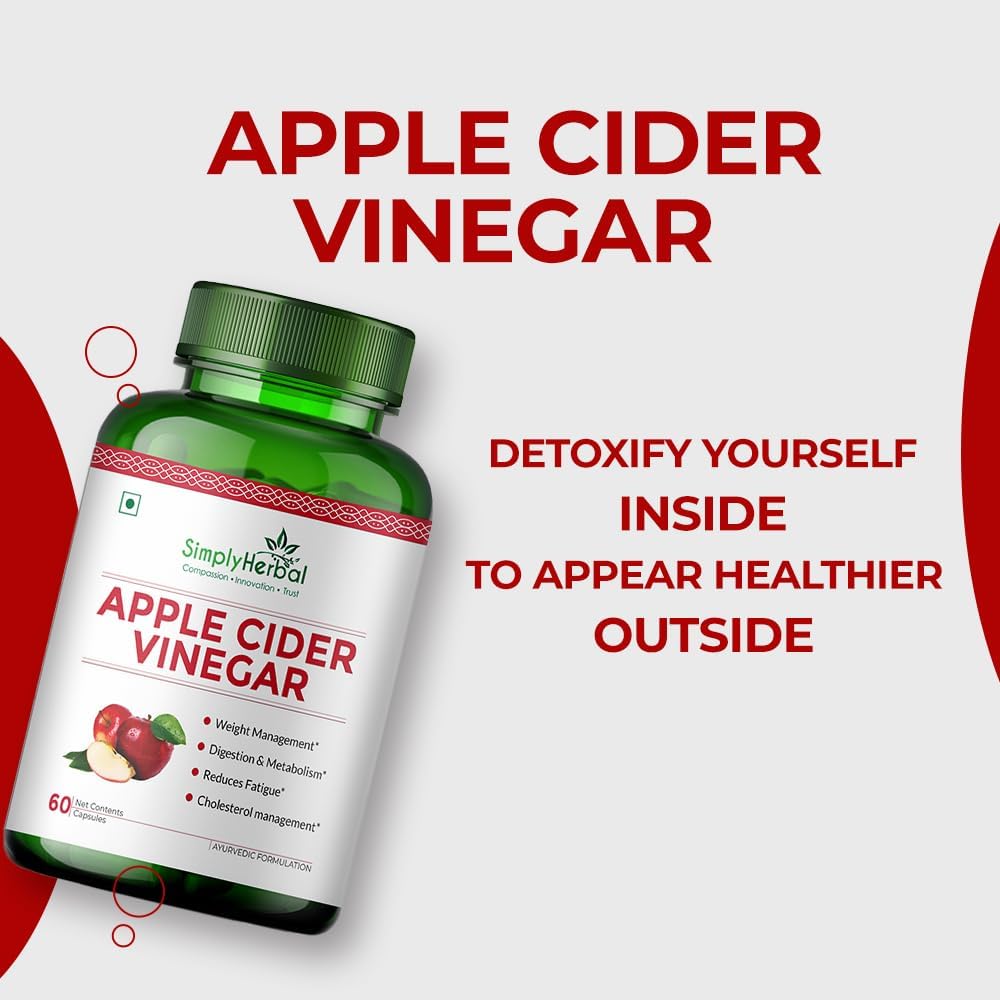 Simply Herbal Organics Apple Cider Vinegar 500mg | Probiotics Blend | 60 Veg Capsules