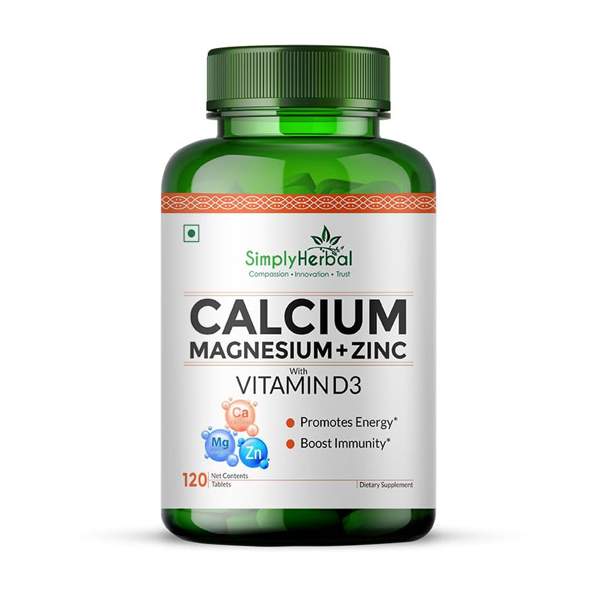 Simply Herbal Calcium Magnesium Zinc | Vitamin D3 & B12 | 120 Tablets
