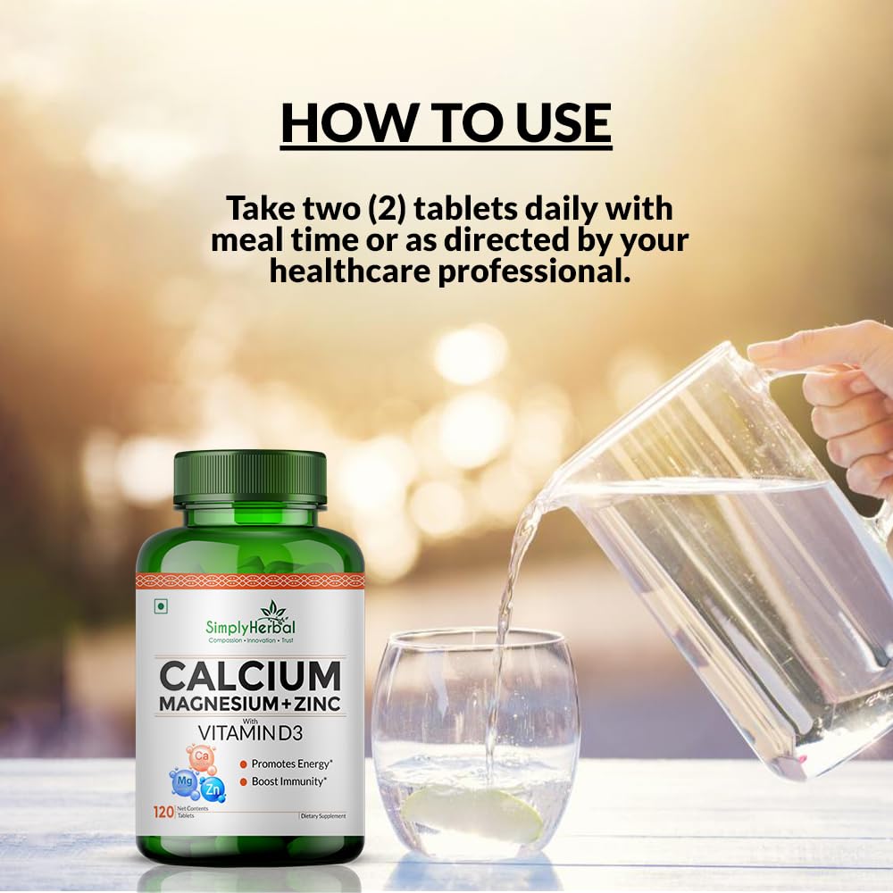 Simply Herbal Calcium Magnesium Zinc | Vitamin D3 & B12 | 120 Tablets