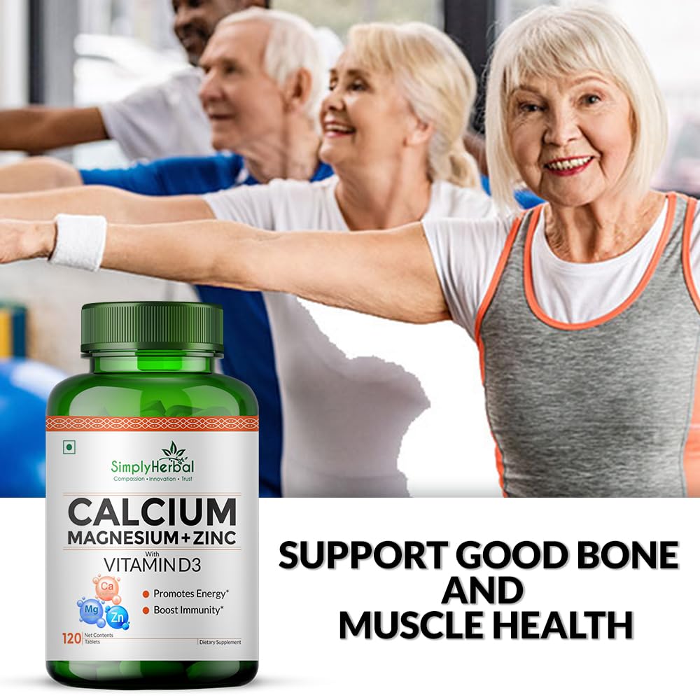 Simply Herbal Calcium Magnesium Zinc | Vitamin D3 & B12 | 120 Tablets