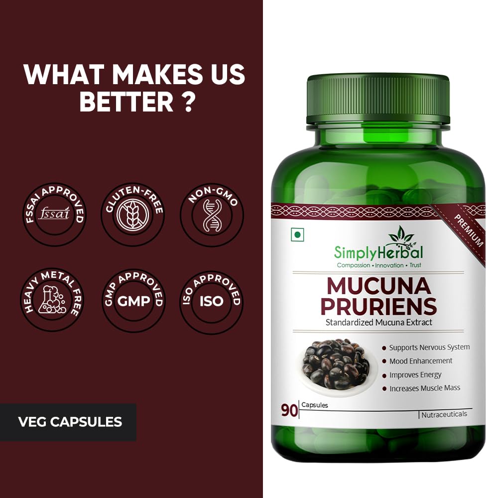 Simply Herbal Mucuna Pruriens (Kapikachhu) Extract 500mg | 90 Capsules