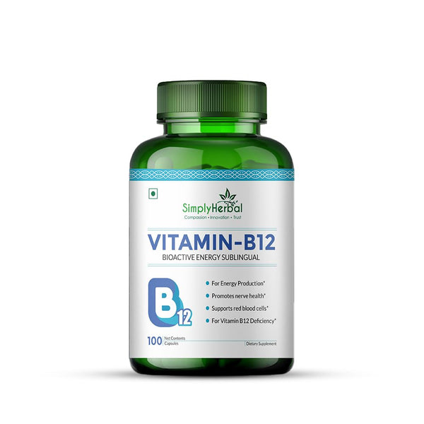 Simply Herbal Vitamin B12 | Cyanocobalamin | 100 Capsules