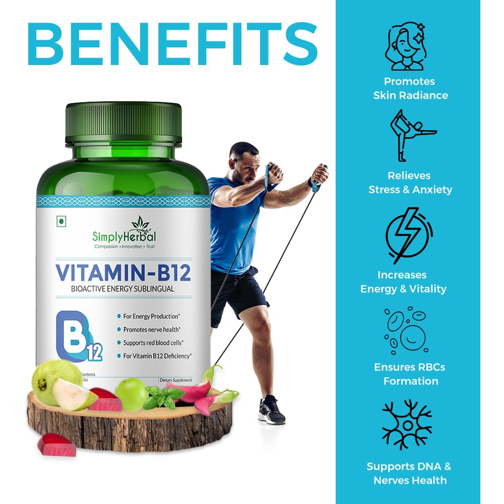 Simply Herbal Vitamin B12 | Cyanocobalamin | 100 Capsules