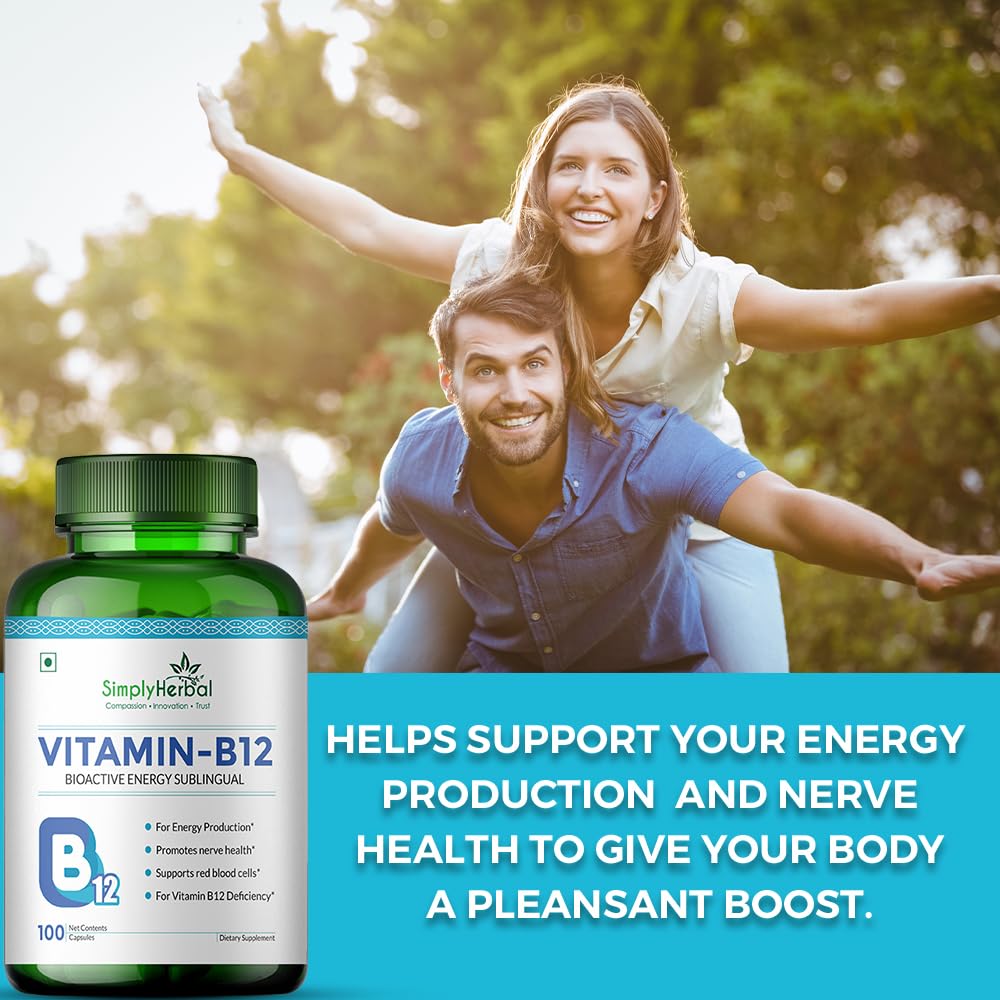 Simply Herbal Vitamin B12 | Cyanocobalamin | 100 Capsules