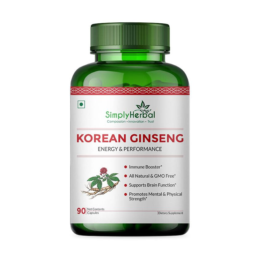 Simply Herbal Natural Korean Red Ginseng | 1000mg | 90 Veg Capsules