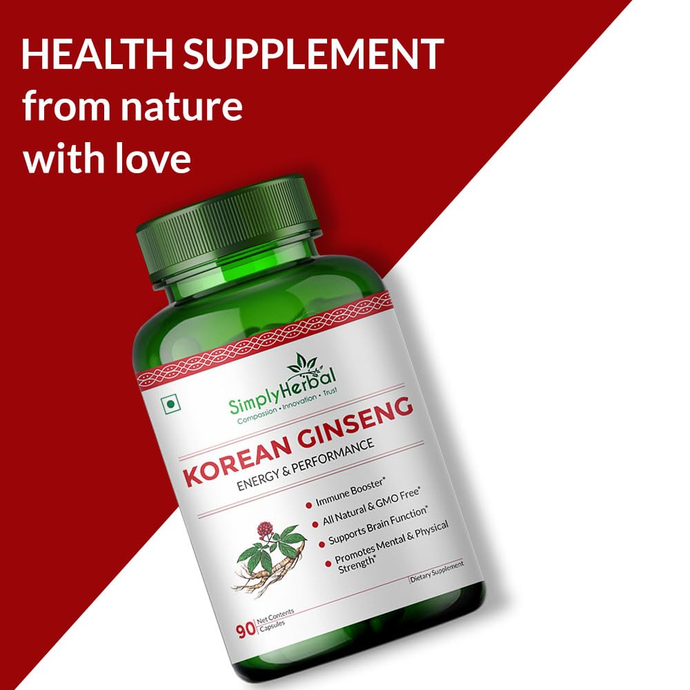 Simply Herbal Natural Korean Red Ginseng | 1000mg | 90 Veg Capsules