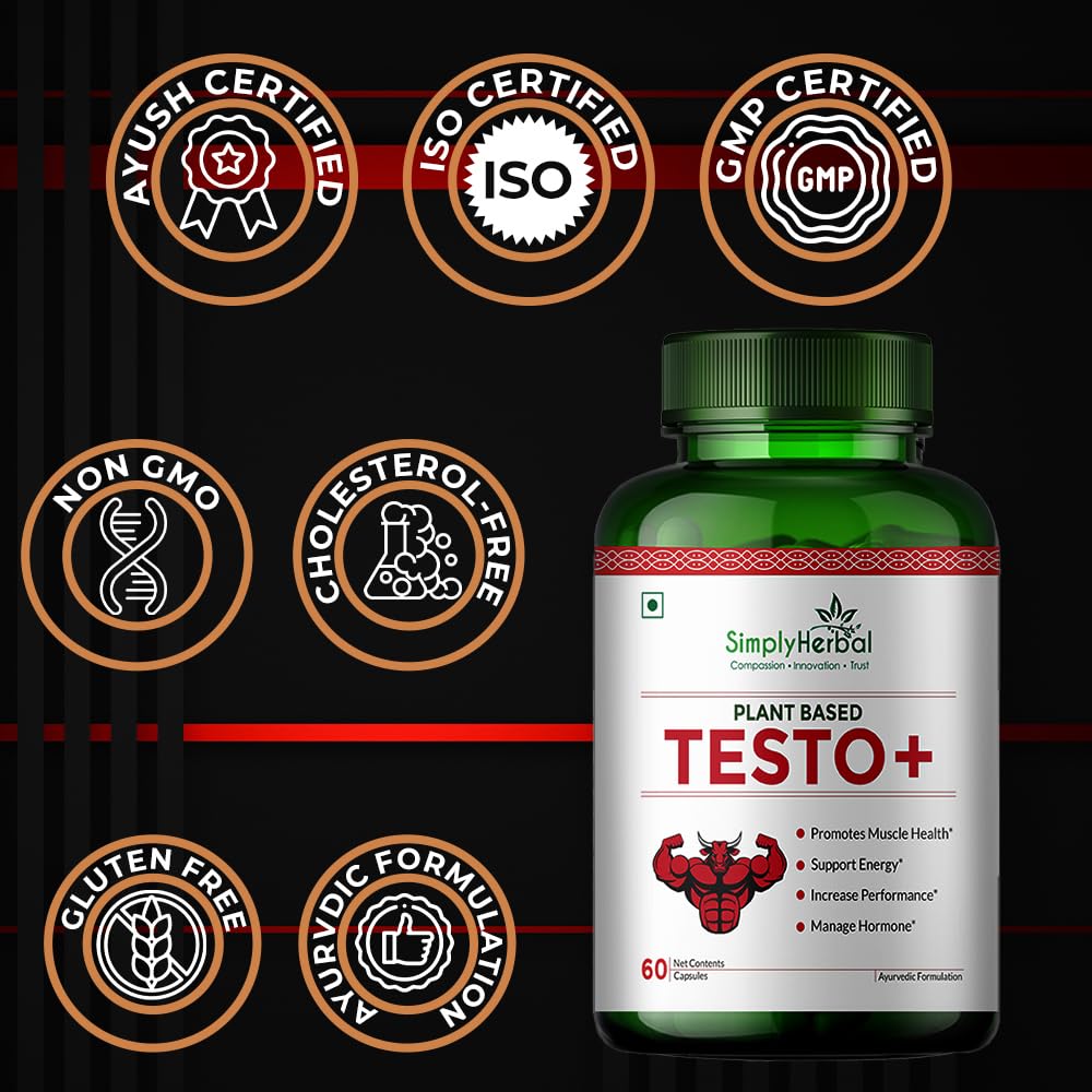 Simply Herbal Testo+ | Kaunch Beej & Ashwagandha | 60 Veg Capsules