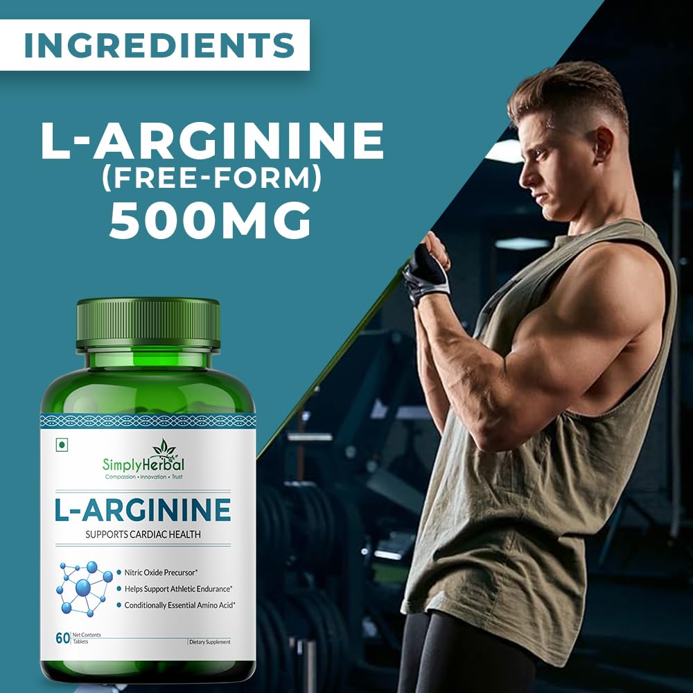 Simply Herbal L-Arginine Amino Acid Tablets | 500mg | 60 Count