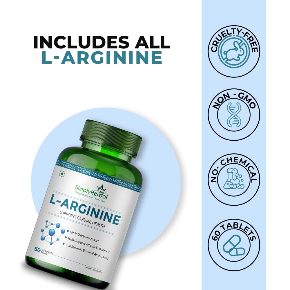 Simply Herbal L-Arginine Amino Acid Tablets | 500mg | 60 Count