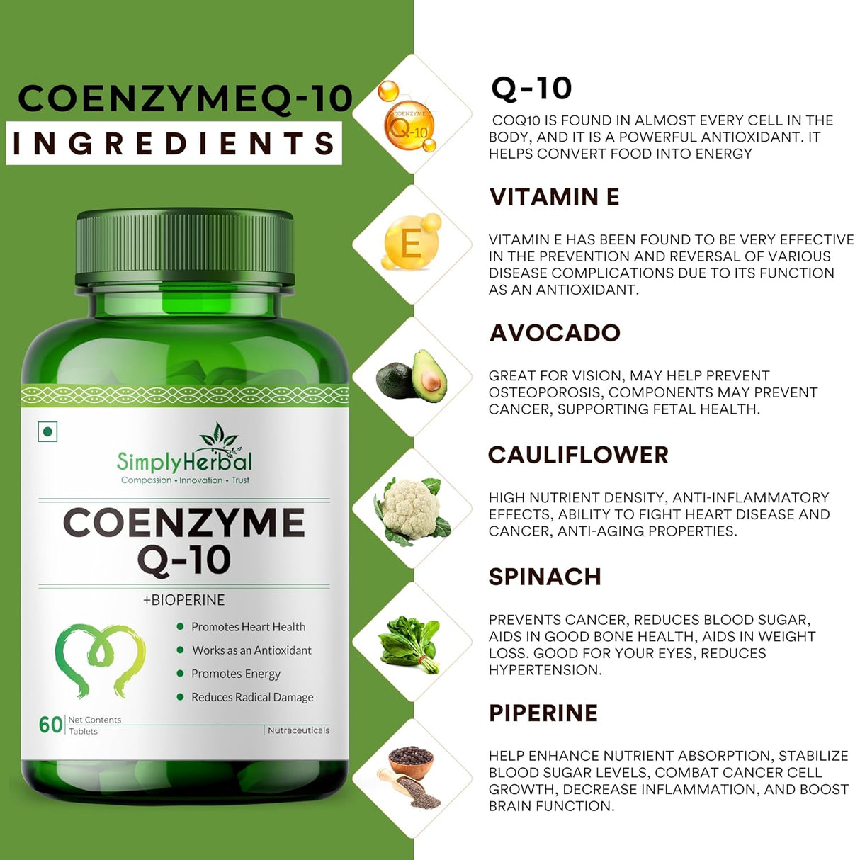 Simply Herbal Coenzyme Q10 200mg | BioPerine® | 60 Tablets