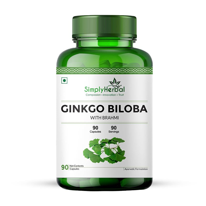Simply Herbal Ginkgo Biloba 120mg | Bacopa Monnieri (Brahmi) 380mg | 90 Capsules