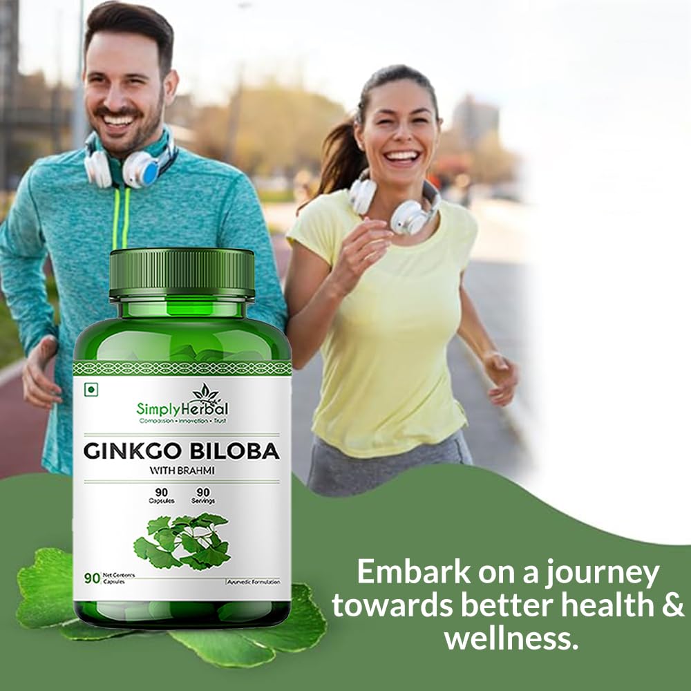 Simply Herbal Ginkgo Biloba 120mg | Bacopa Monnieri (Brahmi) 380mg | 90 Capsules