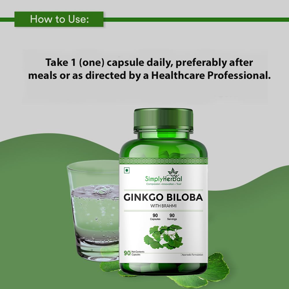 Simply Herbal Ginkgo Biloba 120mg | Bacopa Monnieri (Brahmi) 380mg | 90 Capsules