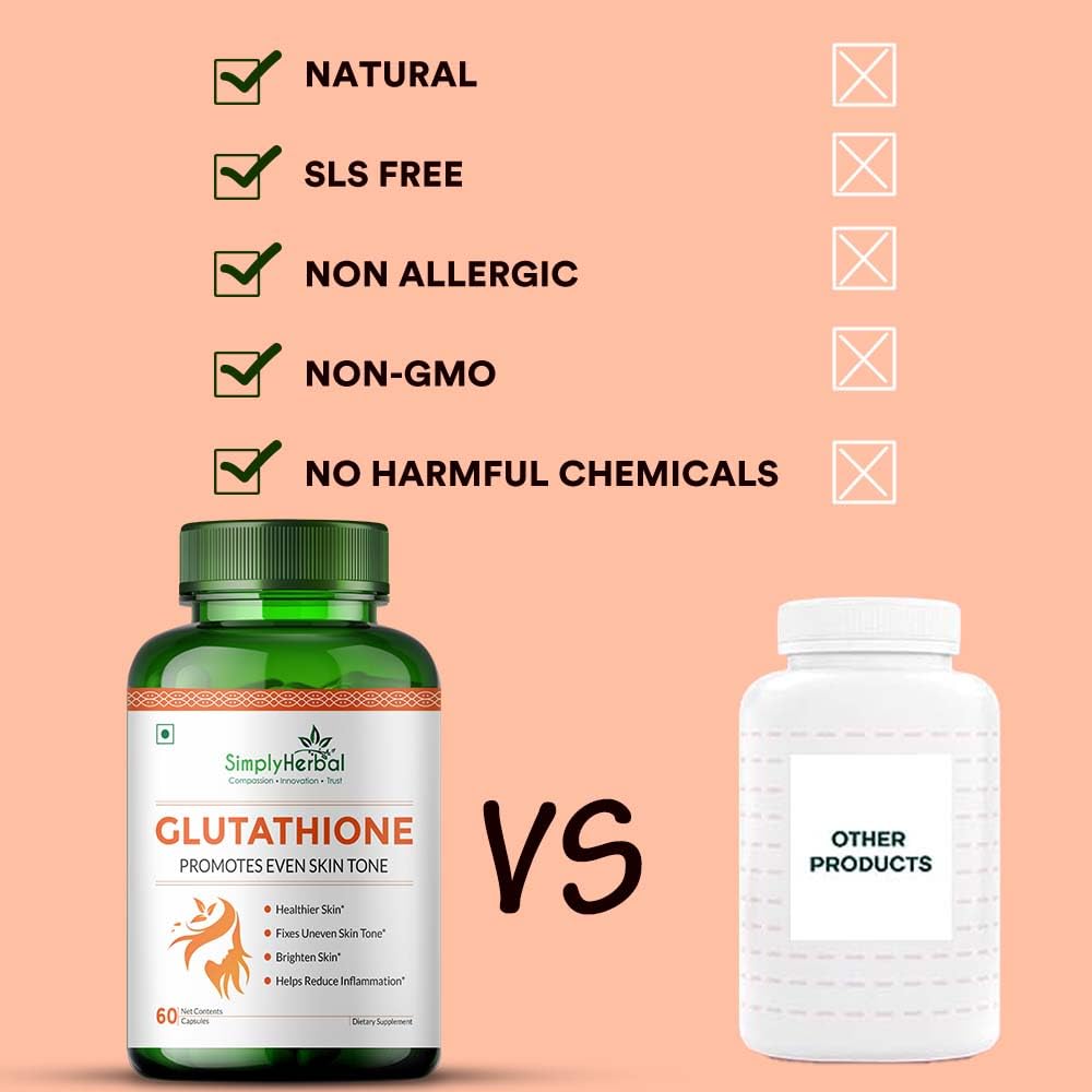 Simply Herbal Glutathione Capsules | Vitamins C & E, Grape Seed Extract | 60 Capsules