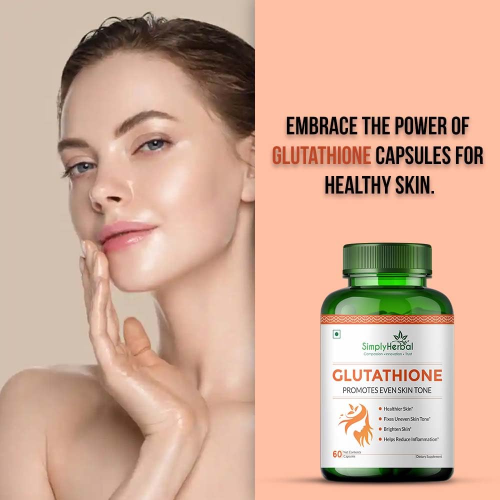 Simply Herbal Glutathione Capsules | Vitamins C & E, Grape Seed Extract | 60 Capsules