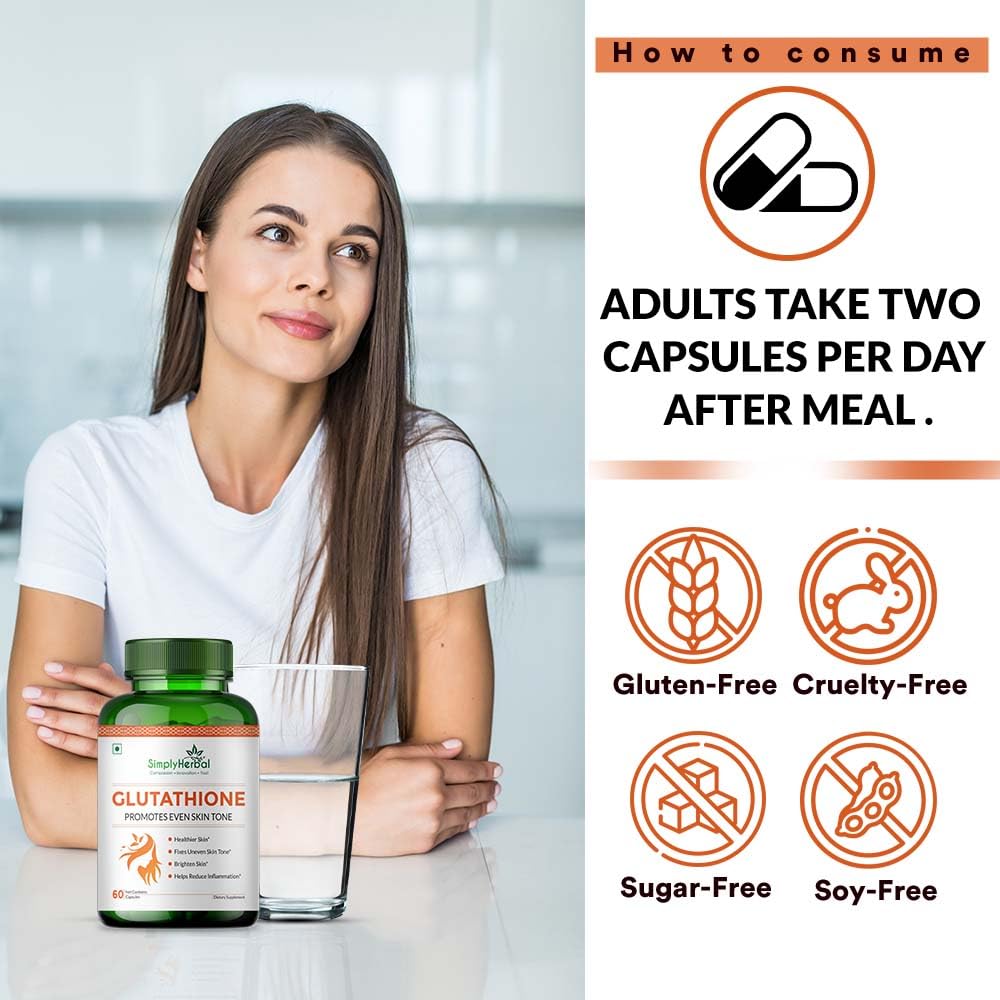 Simply Herbal Glutathione Capsules | Vitamins C & E, Grape Seed Extract | 60 Capsules